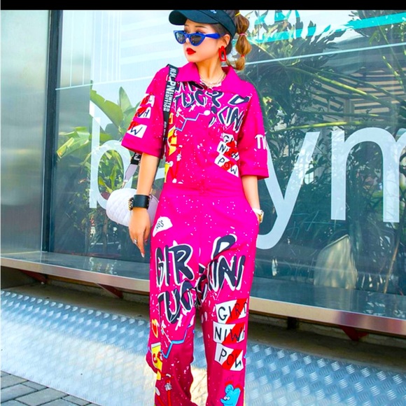 Pants - Restock: New Hot Pink Graffiti Jumpsuit U.S. Juniors’ Size M (Never Worn)